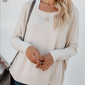 Cream cashmere long sleeve top